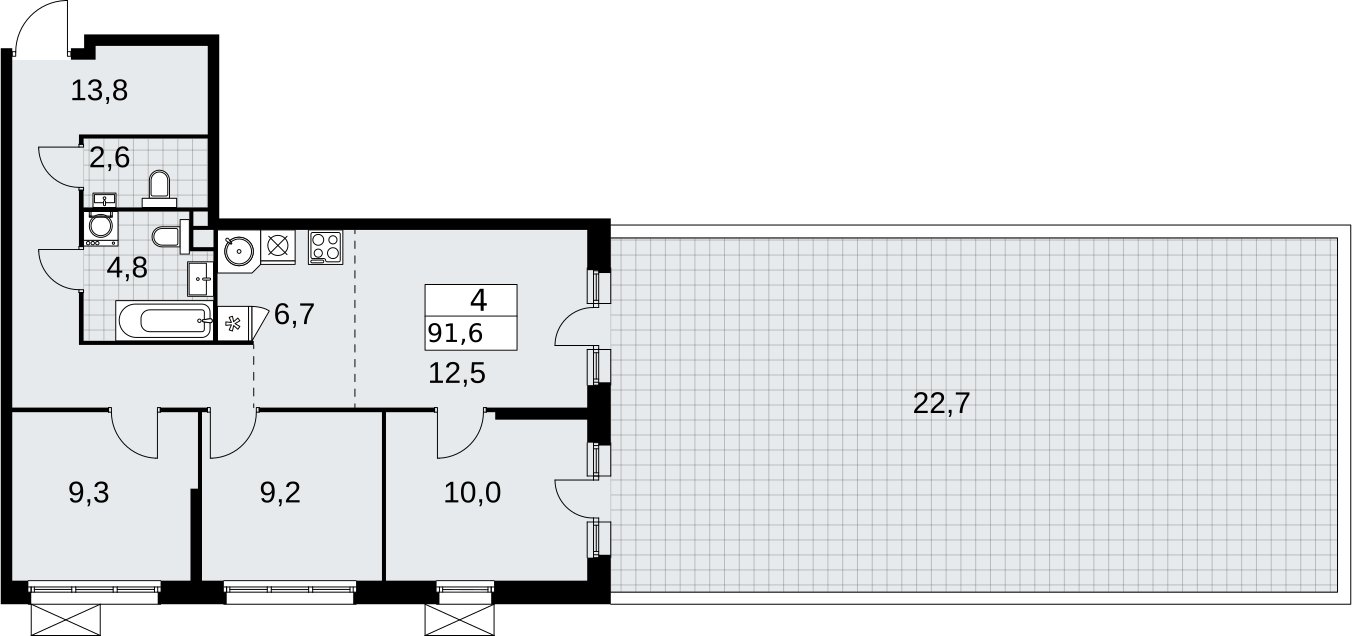 4-комнатная квартира (евро) без отделки, 91.6 м2, 2 этаж, сдача 1 квартал 2026 г., ЖК Скандинавия, корпус 37.2.3 - объявление 2334130 - фото №1