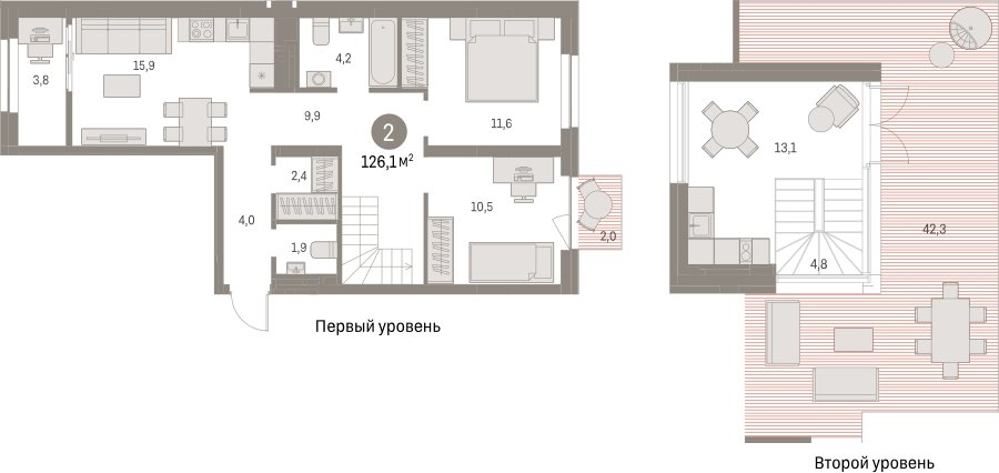 2-комнатная квартира с частичной отделкой, 126.14 м2, 8 этаж, сдача 1 квартал 2025 г., ЖК Первый квартал, корпус Дом 5 - объявление 2281562 - фото №1