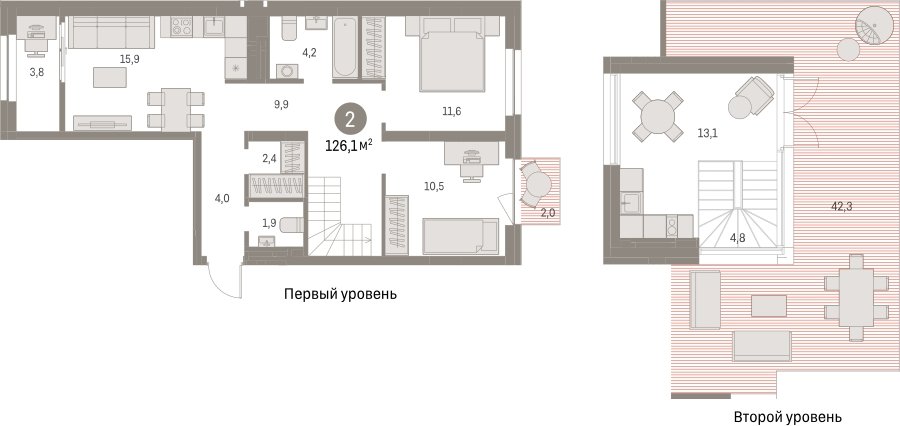 2-комнатная квартира с частичной отделкой, 126.14 м2, 8 этаж, сдача 1 квартал 2025 г., ЖК Первый квартал, корпус 5 - объявление 2423952 - фото №1