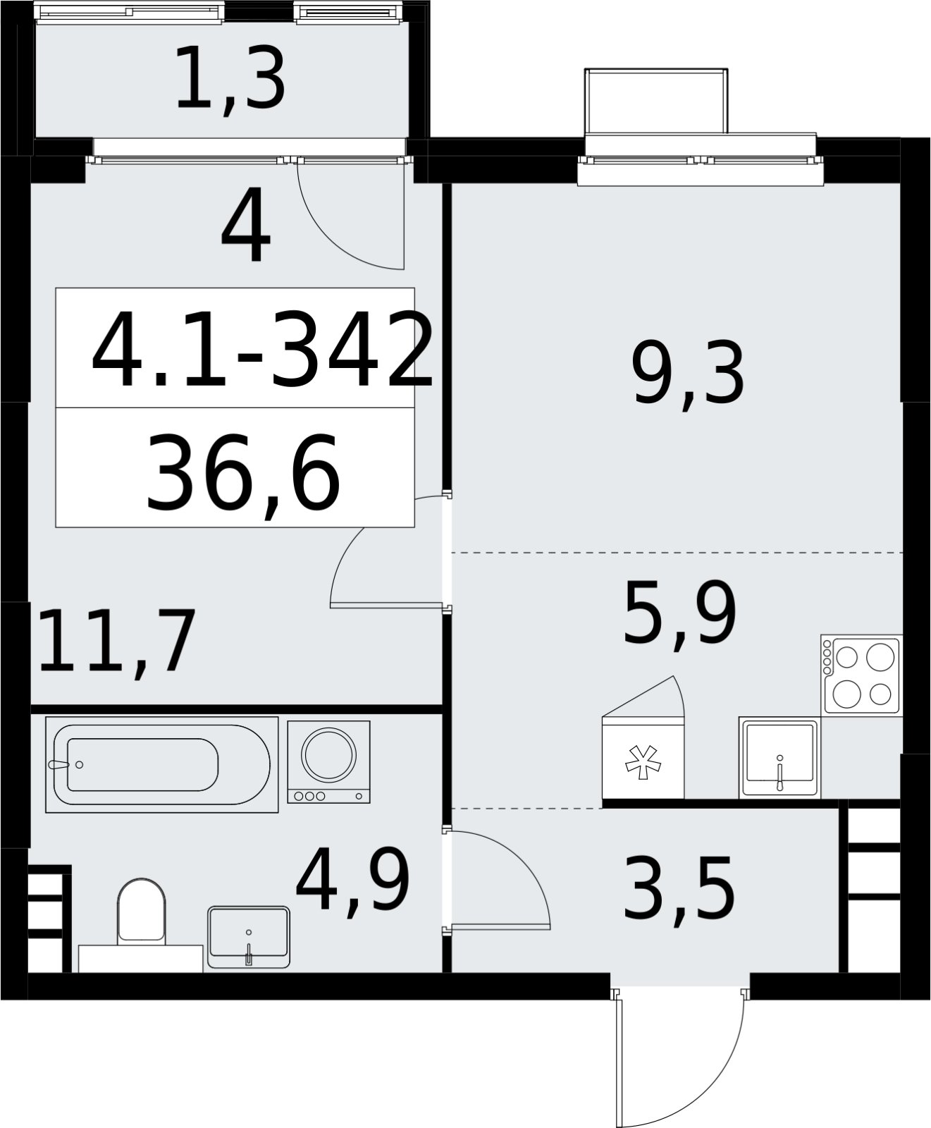 2-комнатная квартира (евро) с полной отделкой, 36.6 м2, 16 этаж, сдача 2 квартал 2027 г., ЖК Южные сады, корпус 4.1.2 - объявление 2392850 - фото №1