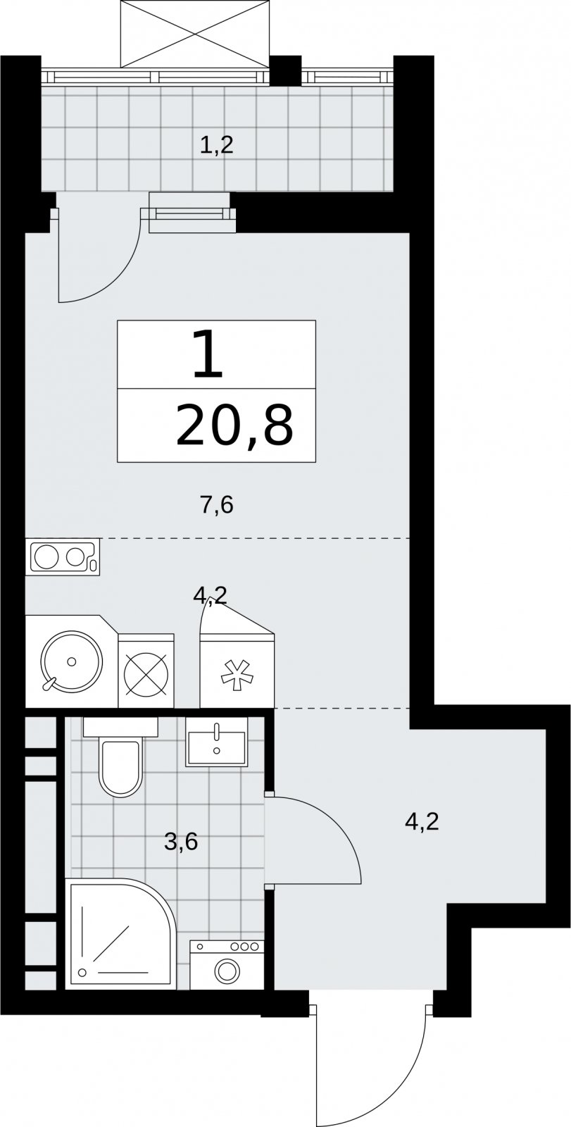Студия с частичной отделкой, 20.8 м2, 11 этаж, сдача 2 квартал 2026 г., ЖК Бунинские кварталы, корпус 5.1 - объявление 2296949 - фото №1