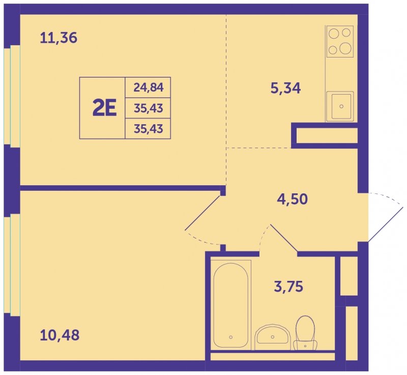 2-комнатная квартира (евро) с полной отделкой, 35.43 м2, 3 этаж, сдача 3 квартал 2023 г., ЖК Большое Путилково, корпус 13 - объявление 1870202 - фото №1