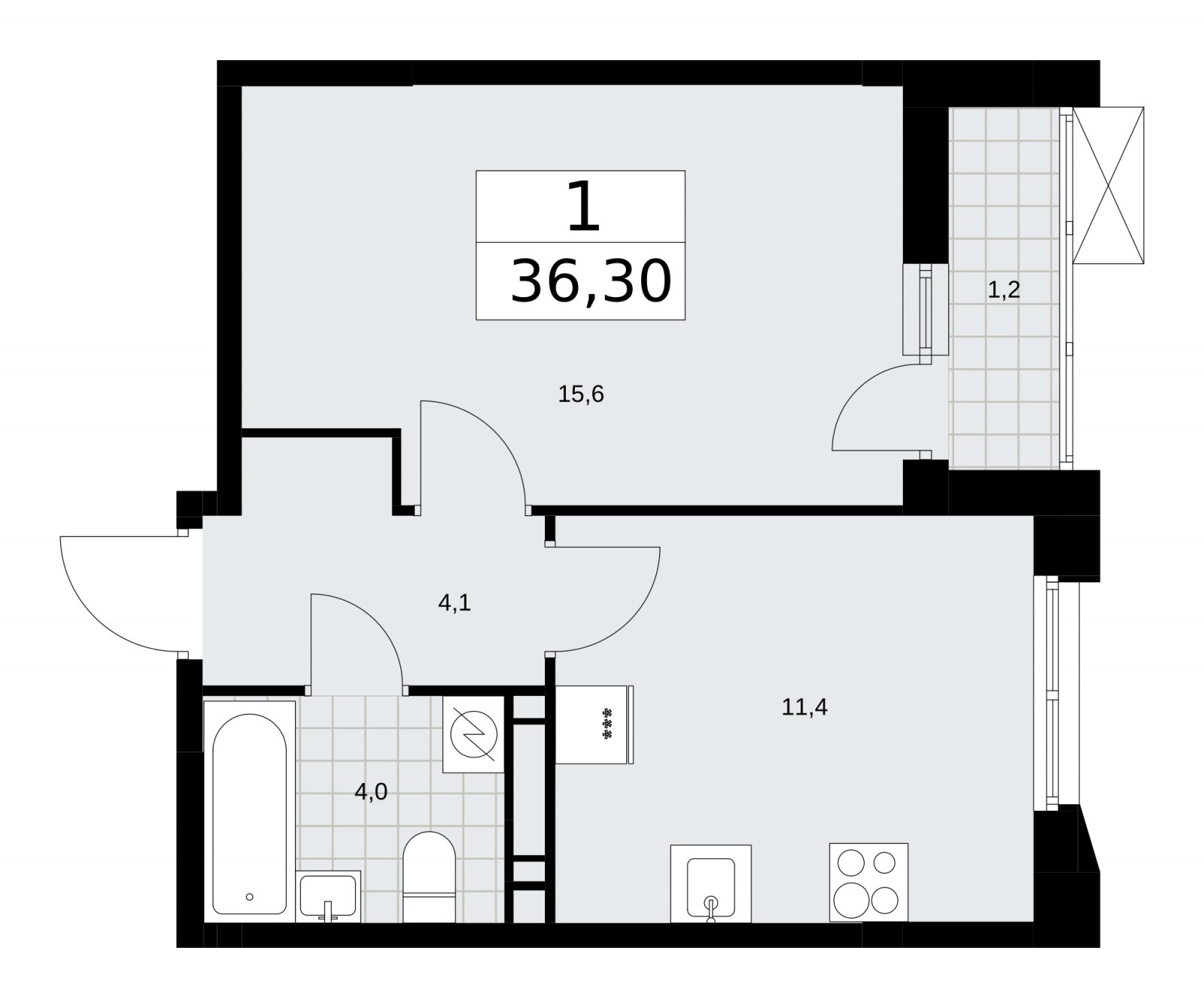 1-комнатная квартира с частичной отделкой, 36.3 м2, 9 этаж, сдача 4 квартал 2025 г., ЖК Скандинавия, корпус 28.4 - объявление 2202805 - фото №1
