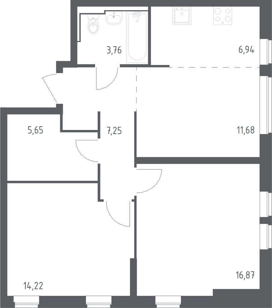 3-комнатная квартира с полной отделкой, 66.37 м2, 2 этаж, сдача 1 квартал 2025 г., ЖК Остафьево, корпус 17 - объявление 2000964 - фото №1
