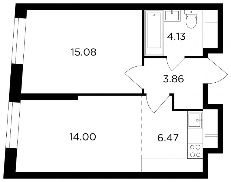 2-комнатная квартира без отделки, 43.54 м2, 25 этаж, дом сдан, ЖК КутузовGRAD 2, корпус 6 - объявление 1806035 - фото №1