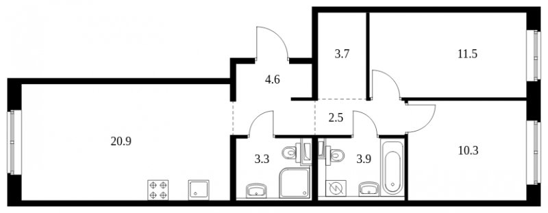 2-комнатная квартира с полной отделкой, 60.7 м2, 1 этаж, сдача 4 квартал 2023 г., ЖК Середневский лес, корпус 1.1 - объявление 1628073 - фото №1