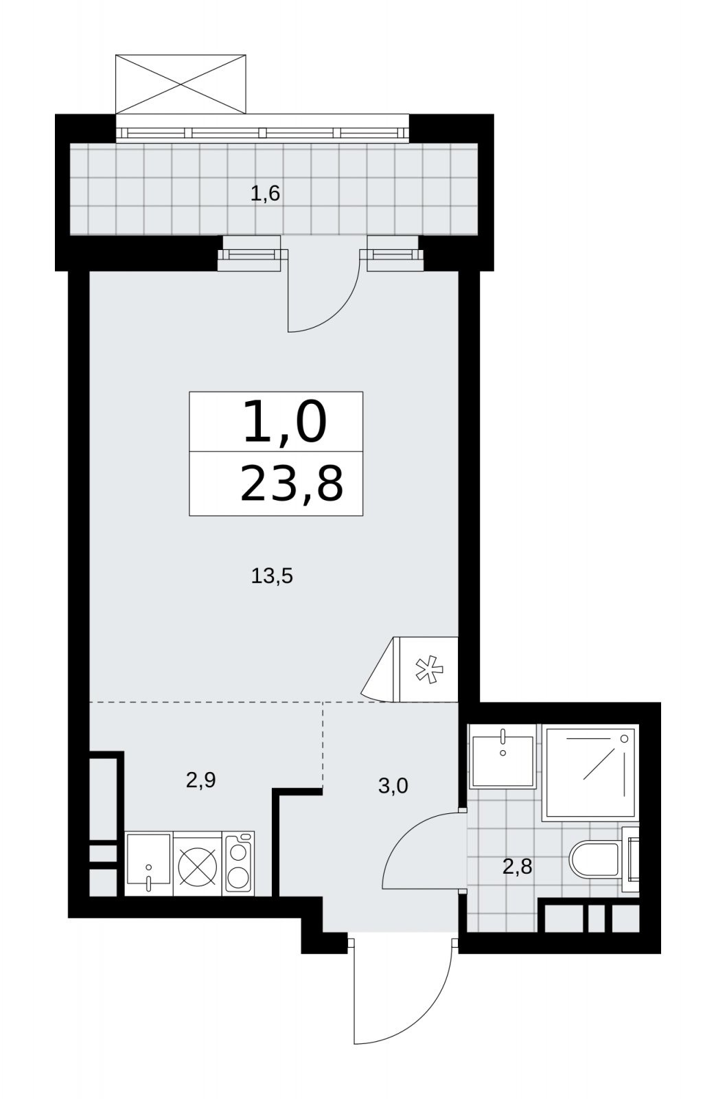 Студия с частичной отделкой, 23.8 м2, 9 этаж, сдача 2 квартал 2026 г., ЖК Прокшино, корпус 10.1.5 - объявление 2227815 - фото №1