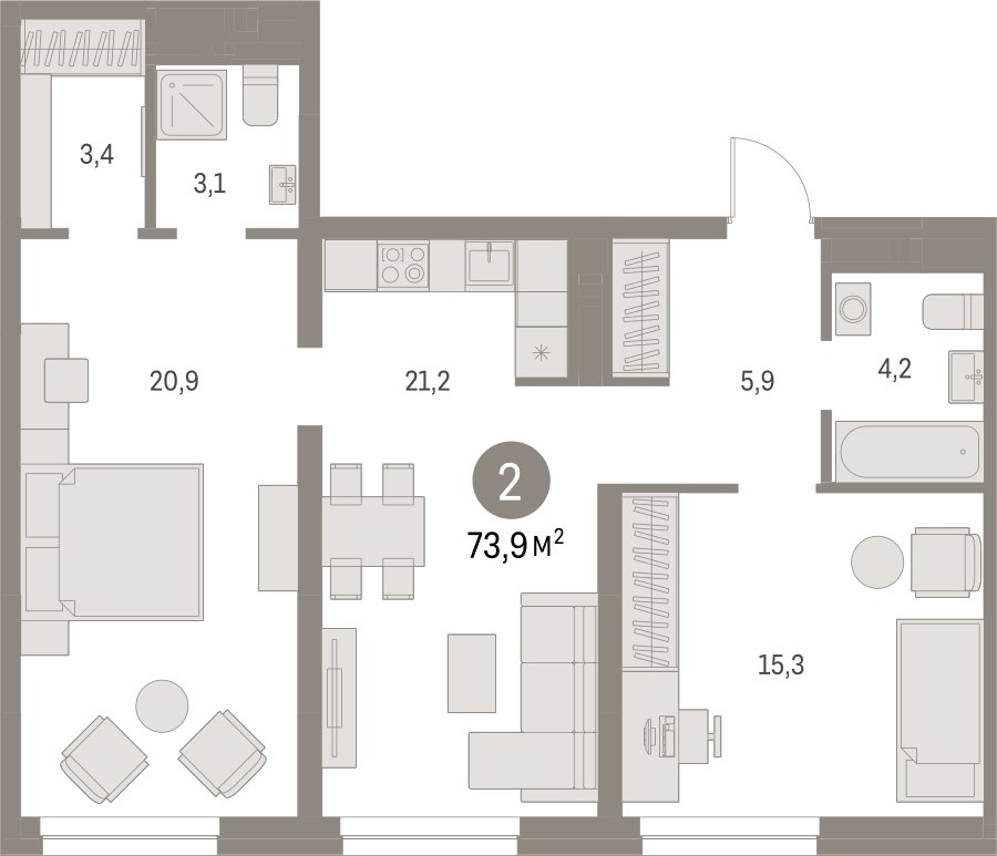 2-комнатная квартира с частичной отделкой, 73.9 м2, 3 этаж, сдача 1 квартал 2025 г., ЖК Первый квартал, корпус Дом 5 - объявление 2281412 - фото №1