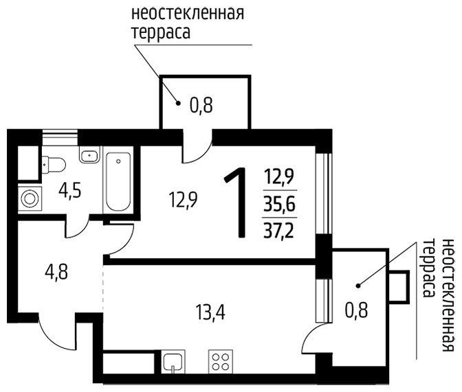 1-комнатная квартира с полной отделкой, 37.2 м2, 14 этаж, сдача 1 квартал 2024 г., ЖК Новые Ватутинки. Центральный, корпус 9/3 - объявление 1673734 - фото №1