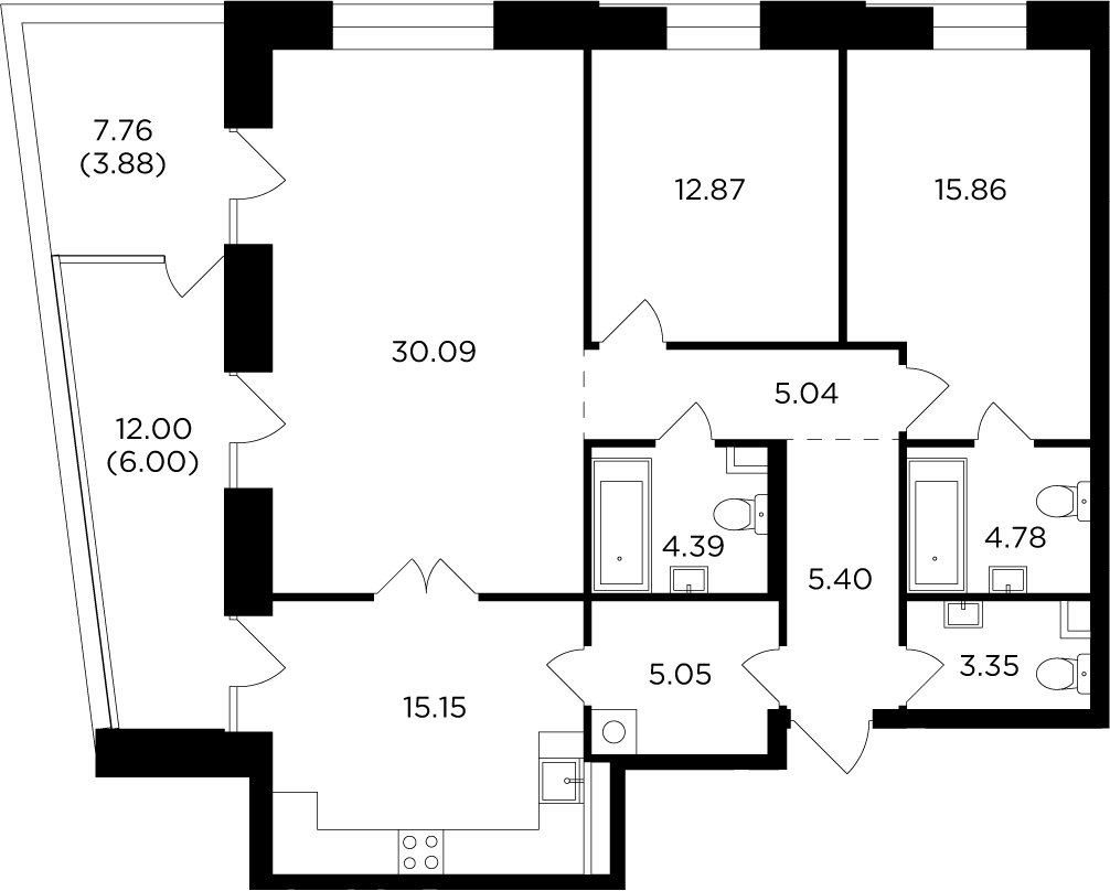 3-комнатная квартира с частичной отделкой, 111.86 м2, 18 этаж, дом сдан, ЖК FORIVER, корпус 7 - объявление 2371380 - фото №1