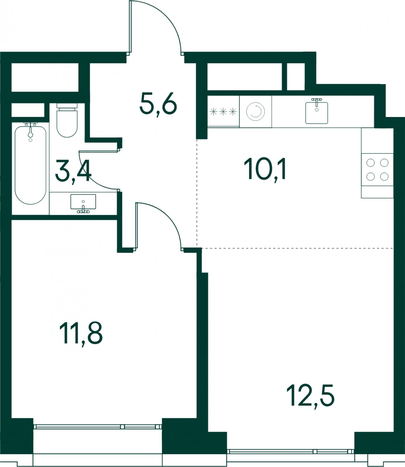 1-комнатная квартира без отделки, 43.4 м2, 4 этаж, сдача 2 квартал 2025 г., ЖК Клубный город на реке Primavera, корпус 7 квартала "Vivaldi" - объявление 2046709 - фото №1