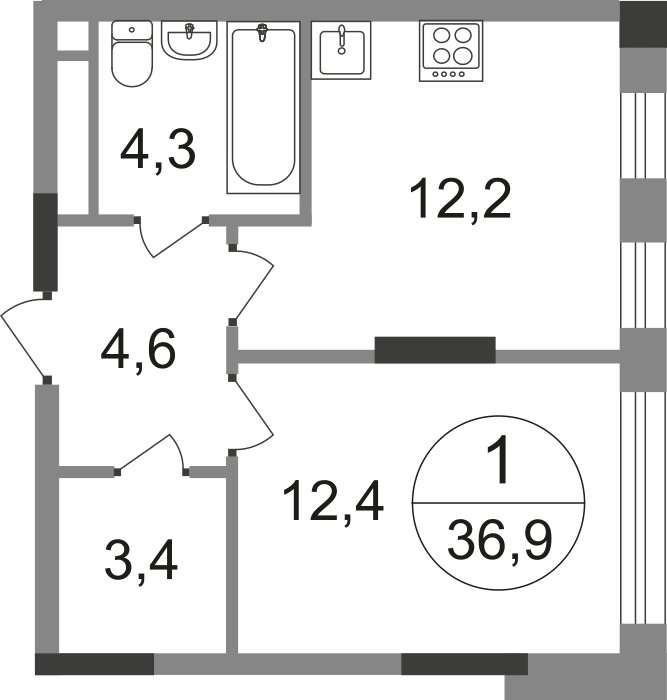 1-комнатная квартира без отделки, 36.9 м2, 8 этаж, сдача 1 квартал 2025 г., ЖК город-парк Переделкино Ближнее, корпус 17-1 - объявление 2244647 - фото №1