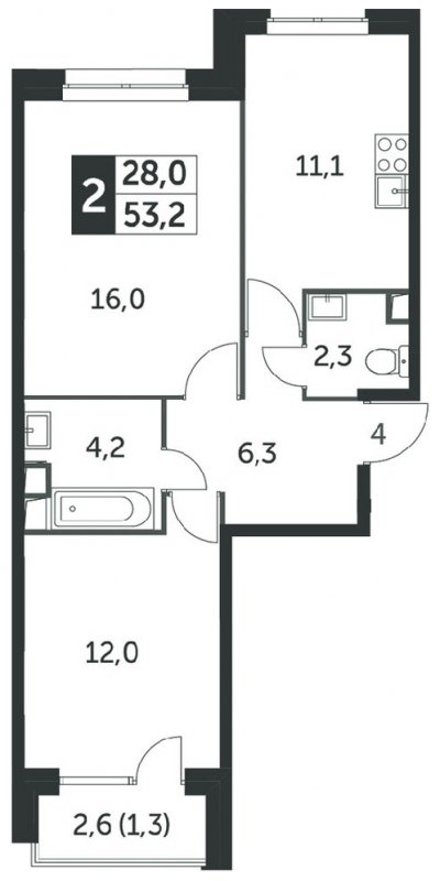 2-комнатная квартира без отделки, 53.3 м2, 2 этаж, сдача 4 квартал 2023 г., ЖК Датский квартал, корпус 2 - объявление 1568191 - фото №1