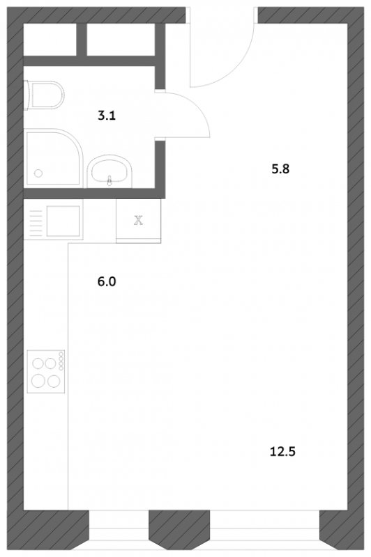Студия с частичной отделкой, 27.4 м2, 5 этаж, сдача 4 квартал 2023 г., ЖК Городские истории, корпус 3 - объявление 1809878 - фото №1