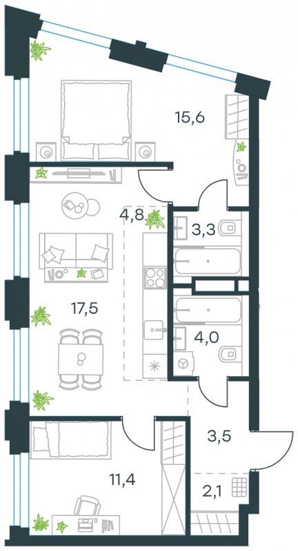 3-комнатная квартира с частичной отделкой, 62.2 м2, 8 этаж, сдача 4 квартал 2023 г., ЖК Level Нагатинская, корпус В - объявление 1667880 - фото №1