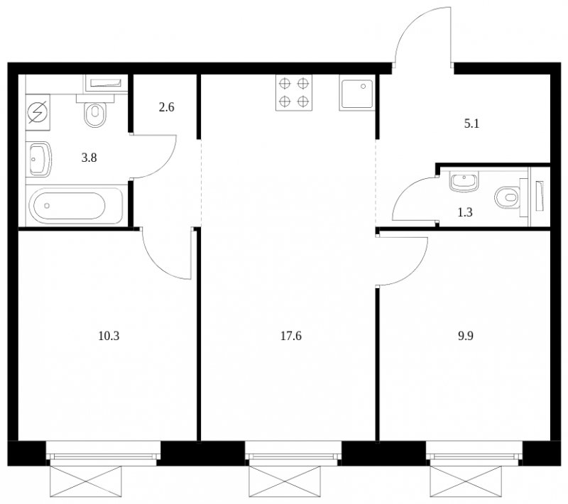 2-комнатная квартира с полной отделкой, 50.6 м2, 9 этаж, сдача 3 квартал 2024 г., ЖК Люблинский парк, корпус 15 - объявление 1684974 - фото №1