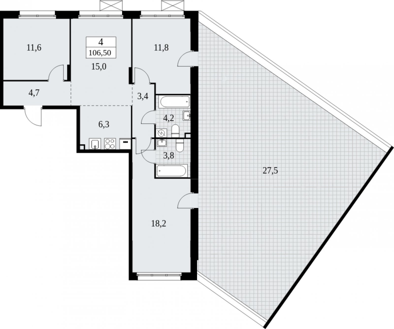 4-комнатная квартира (евро) с частичной отделкой, 106.5 м2, 2 этаж, сдача 4 квартал 2024 г., ЖК Бунинские кварталы, корпус 2.1 - объявление 2052291 - фото №1
