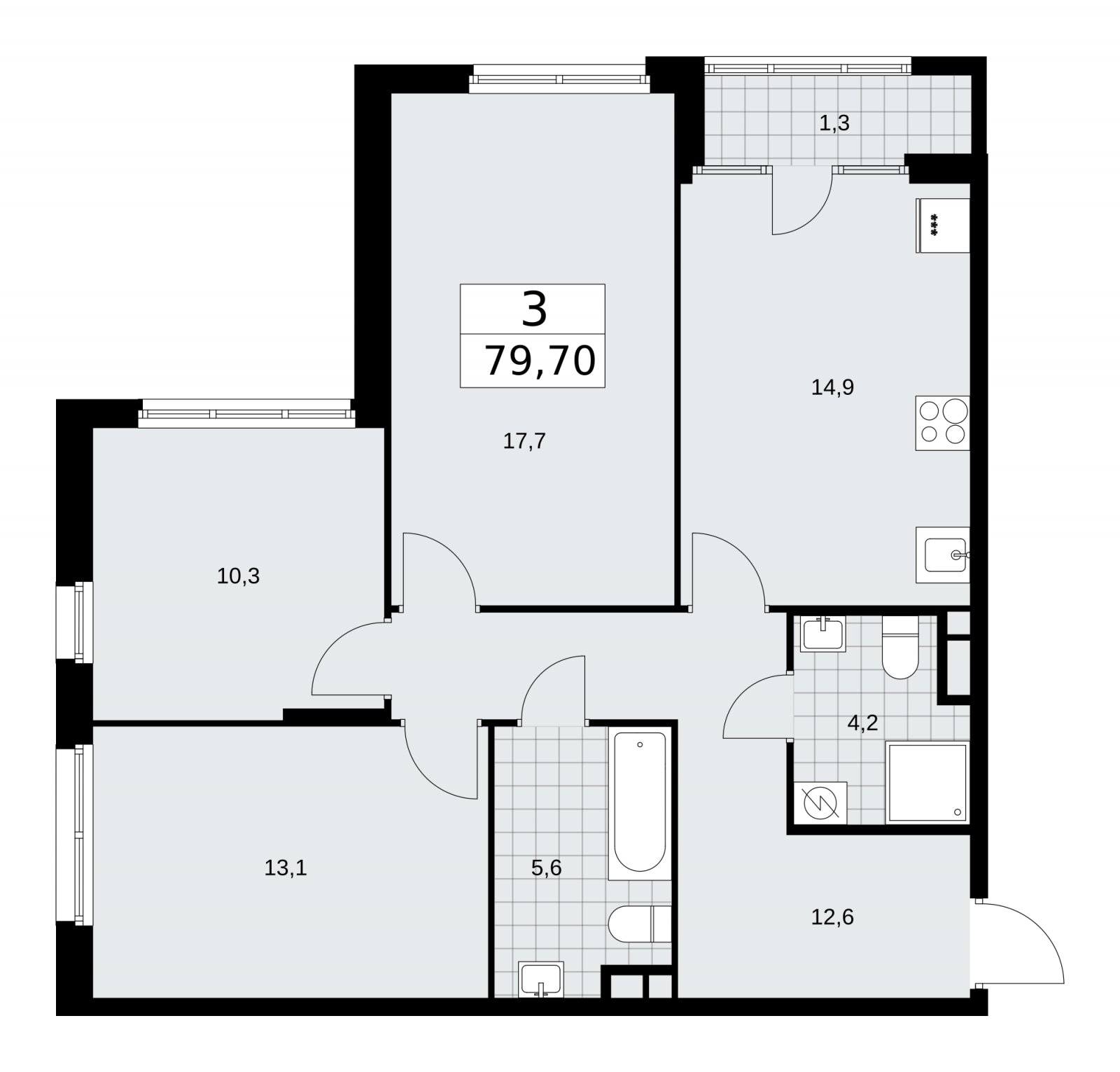 3-комнатная квартира с частичной отделкой, 79.7 м2, 3 этаж, сдача 1 квартал 2026 г., ЖК Дом на Зорге, корпус 25 - объявление 2220998 - фото №1