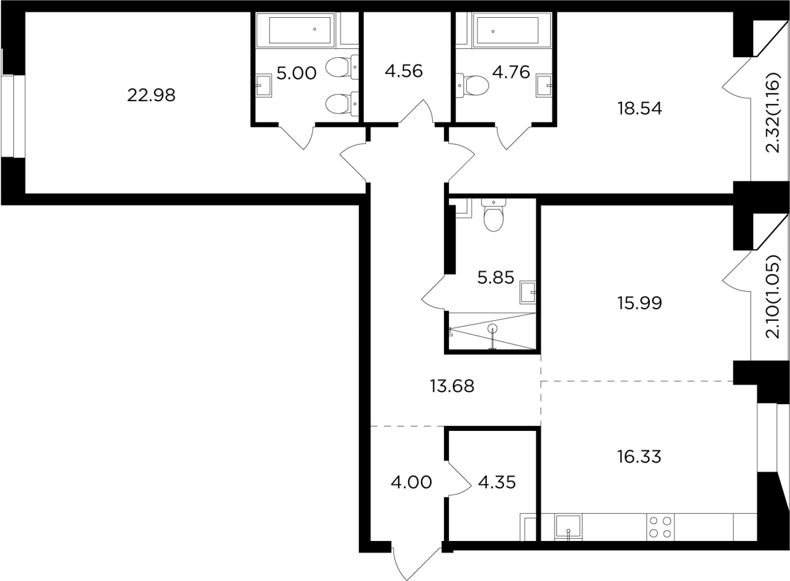 3-комнатная квартира без отделки, 118.25 м2, 9 этаж, дом сдан, ЖК FORIVER, корпус 2 - объявление 2371228 - фото №1