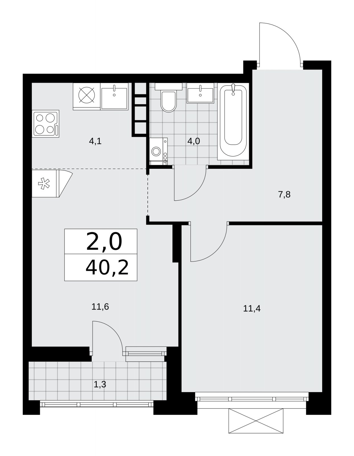 2-комнатная квартира (евро) без отделки, 40.2 м2, 11 этаж, сдача 1 квартал 2026 г., ЖК Прокшино, корпус 10.1.1 - объявление 2226959 - фото №1