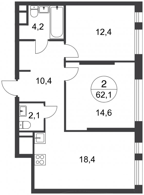 2-комнатная квартира с полной отделкой, 62.1 м2, 17 этаж, сдача 3 квартал 2025 г., ЖК город-парк Переделкино Ближнее, корпус 17-3 - объявление 2230307 - фото №1