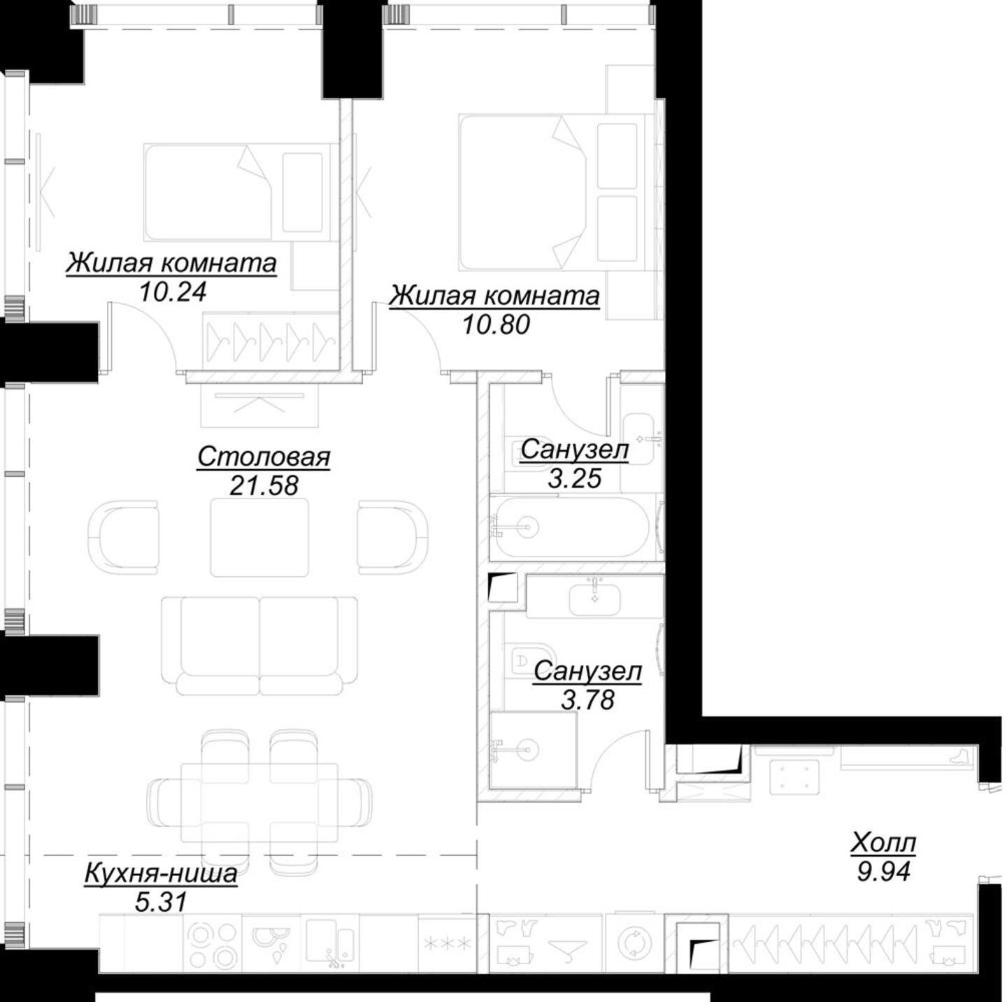 2-комнатная квартира с частичной отделкой, 64.7 м2, 4 этаж, сдача 4 квартал 2024 г., ЖК MOD, корпус Dreiser - объявление 2188793 - фото №1