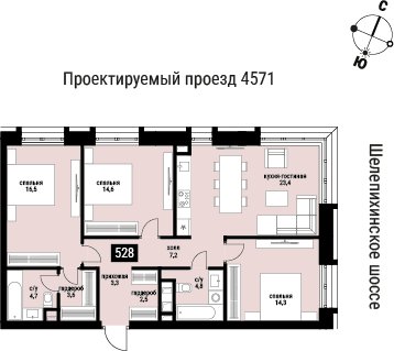 3-комнатная квартира без отделки, 94.9 м2, 20 этаж, сдача 2 квартал 2026 г., ЖК Шелепиха, корпус 1 - объявление 2386494 - фото №1