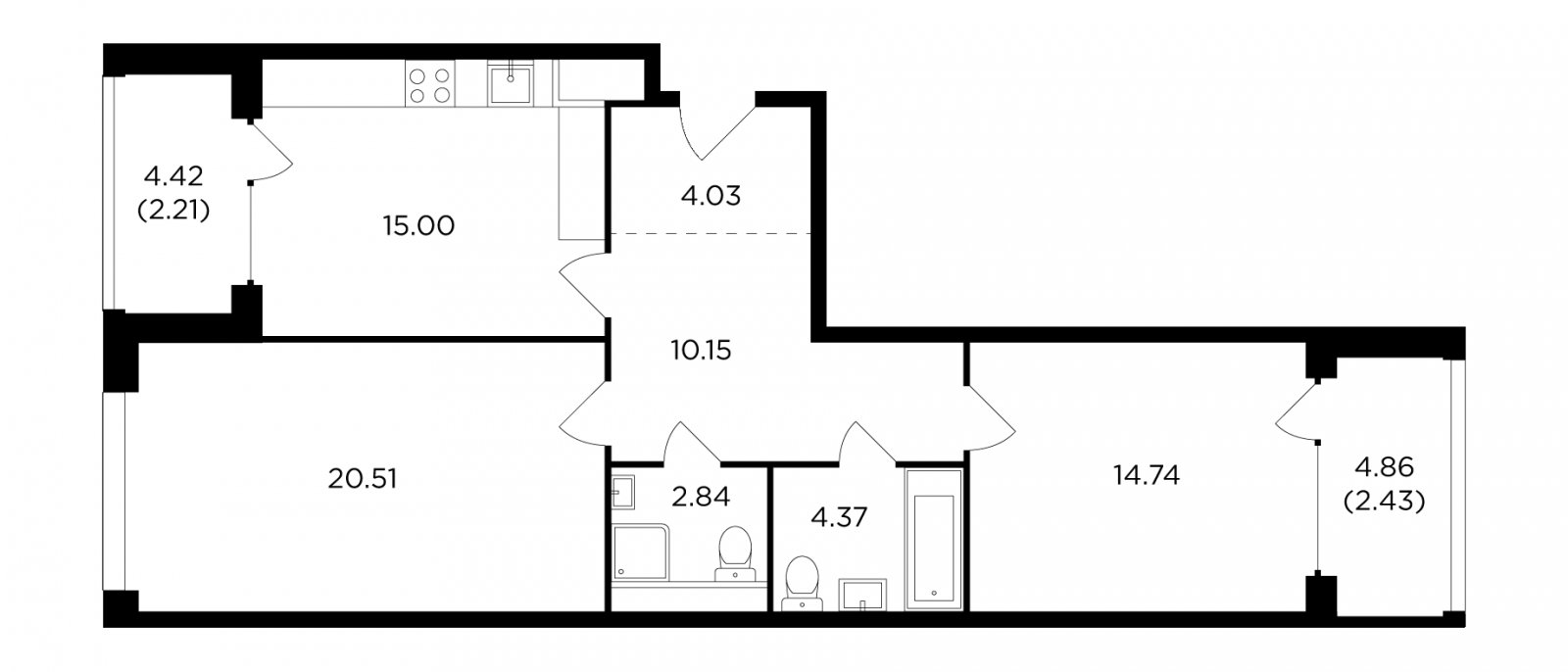 2-комнатная квартира с полной отделкой, 76.28 м2, 10 этаж, дом сдан, ЖК RiverSky, корпус 8 - объявление 2235568 - фото №1