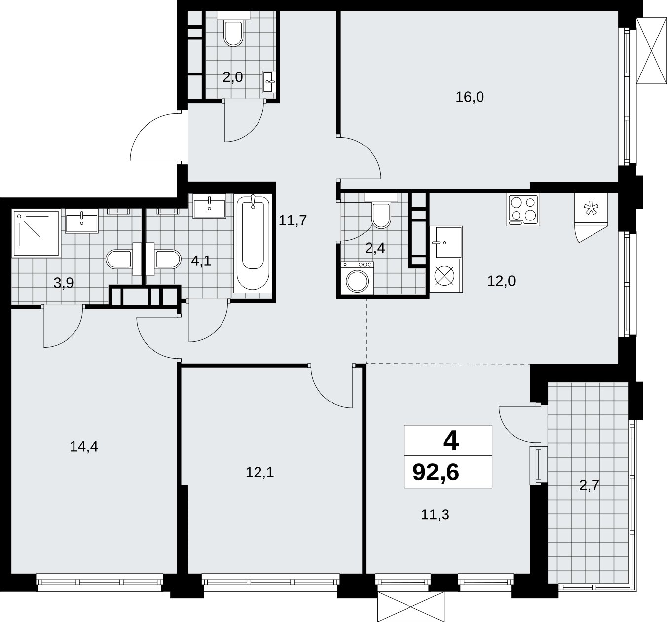 4-комнатная квартира (евро) с полной отделкой, 92.6 м2, 18 этаж, сдача 1 квартал 2027 г., ЖК Скандинавия, корпус 2.18.2.3 - объявление 2351469 - фото №1