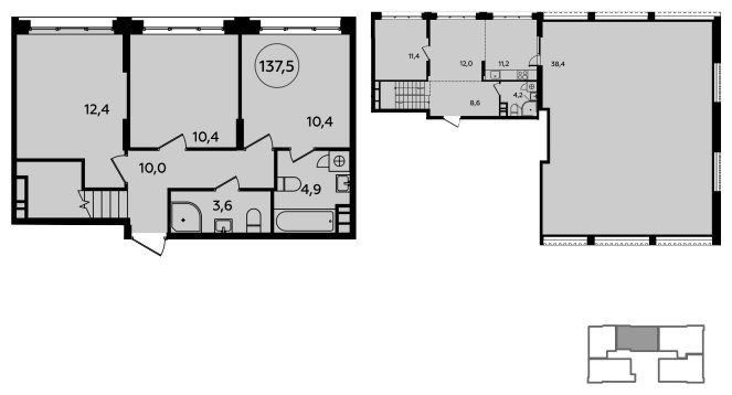 4-комнатная квартира без отделки, 137.5 м2, 11 этаж, сдача 4 квартал 2023 г., ЖК Скандинавия, корпус 2.23.6 - объявление 1578670 - фото №1