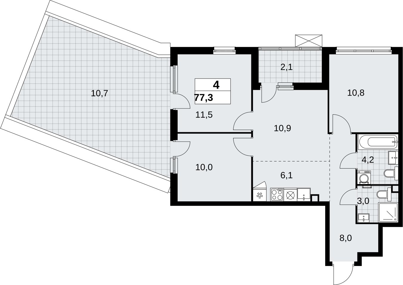 4-комнатная квартира (евро) без отделки, 77.3 м2, 2 этаж, сдача 4 квартал 2026 г., ЖК Скандинавия, корпус 2.18.1.2 - объявление 2350620 - фото №1