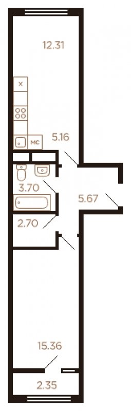 2-комнатная квартира с полной отделкой, 47 м2, 8 этаж, дом сдан, ЖК Миниполис Рафинад, корпус 6 - объявление 1464056 - фото №1