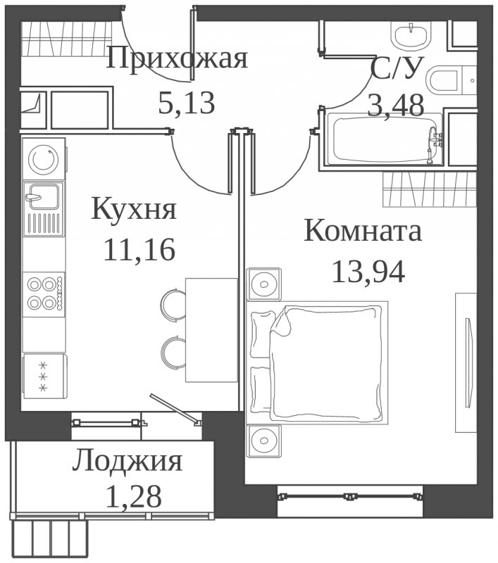 1-комнатная квартира с частичной отделкой, 34.99 м2, 15 этаж, сдача 2 квартал 2023 г., ЖК Аквилон Митино, корпус 4 - объявление 1745841 - фото №1