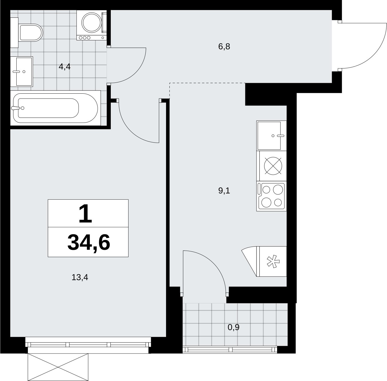 1-комнатная квартира без отделки, 34.6 м2, 6 этаж, сдача 1 квартал 2026 г., ЖК Дзен-кварталы, корпус 6.2.1 - объявление 2328373 - фото №1