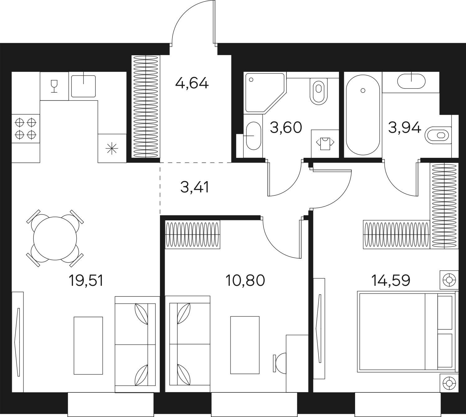 2-комнатная квартира без отделки, 60.49 м2, 9 этаж, сдача 4 квартал 2024 г., ЖК FØRST, корпус 2 - объявление 2249630 - фото №1