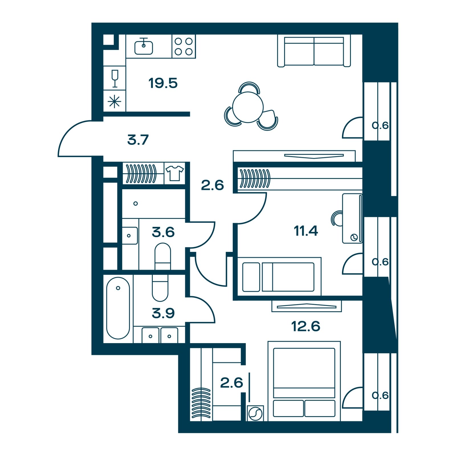 2-комнатная квартира с частичной отделкой, 60.5 м2, 3 этаж, сдача 3 квартал 2025 г., ЖК SOUL, корпус 1 - объявление 2259810 - фото №1