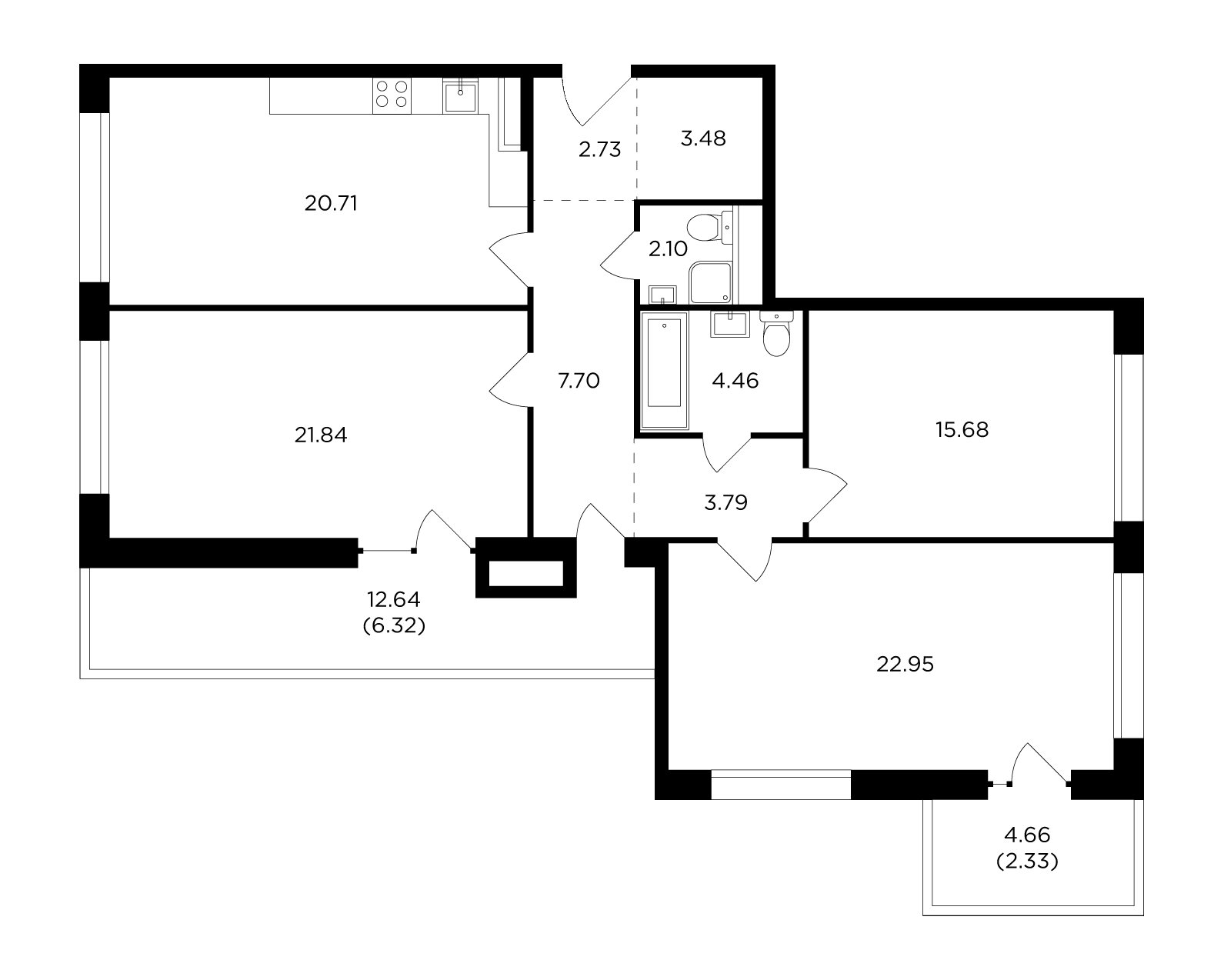 3-комнатная квартира без отделки, 114.09 м2, 8 этаж, дом сдан, ЖК RiverSky, корпус 4 - объявление 2317432 - фото №1