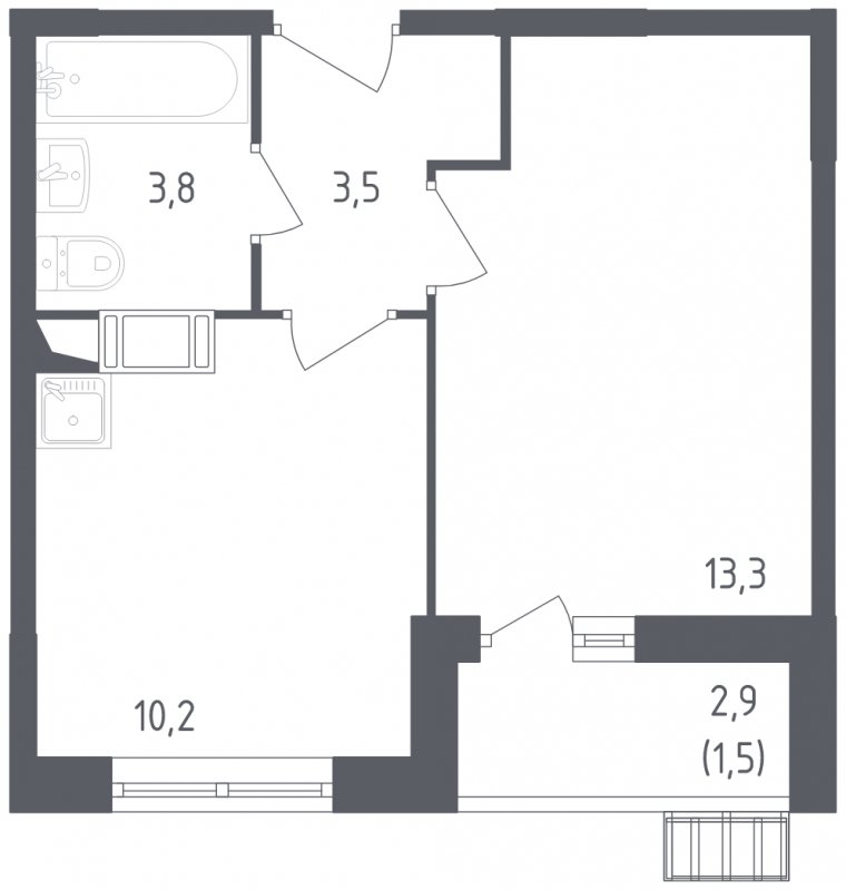 1-комнатная квартира с полной отделкой, 32.3 м2, 5 этаж, сдача 2 квартал 2022 г., ЖК Алхимово, корпус 6 - объявление 1695323 - фото №1