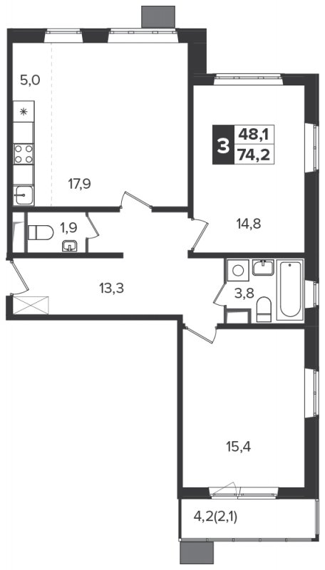 3-комнатная квартира (евро) с полной отделкой, 74.2 м2, 6 этаж, дом сдан, ЖК Южная Битца, корпус 6 - объявление 1307946 - фото №1