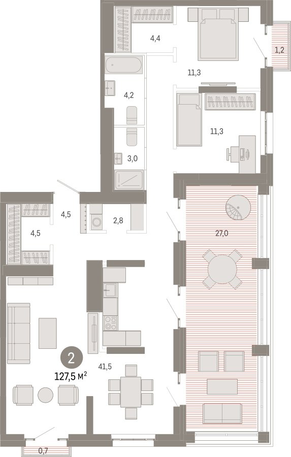 2-комнатная квартира с частичной отделкой, 127.5 м2, 24 этаж, сдача 3 квартал 2026 г., ЖК Квартал Метроном, корпус 1 - объявление 2300591 - фото №1