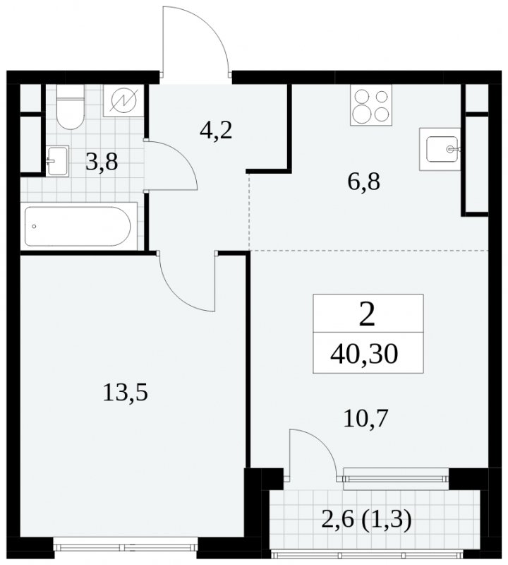 2-комнатная квартира (евро) без отделки, 40.3 м2, 25 этаж, сдача 2 квартал 2025 г., ЖК Южные сады, корпус 2.3 - объявление 1758266 - фото №1