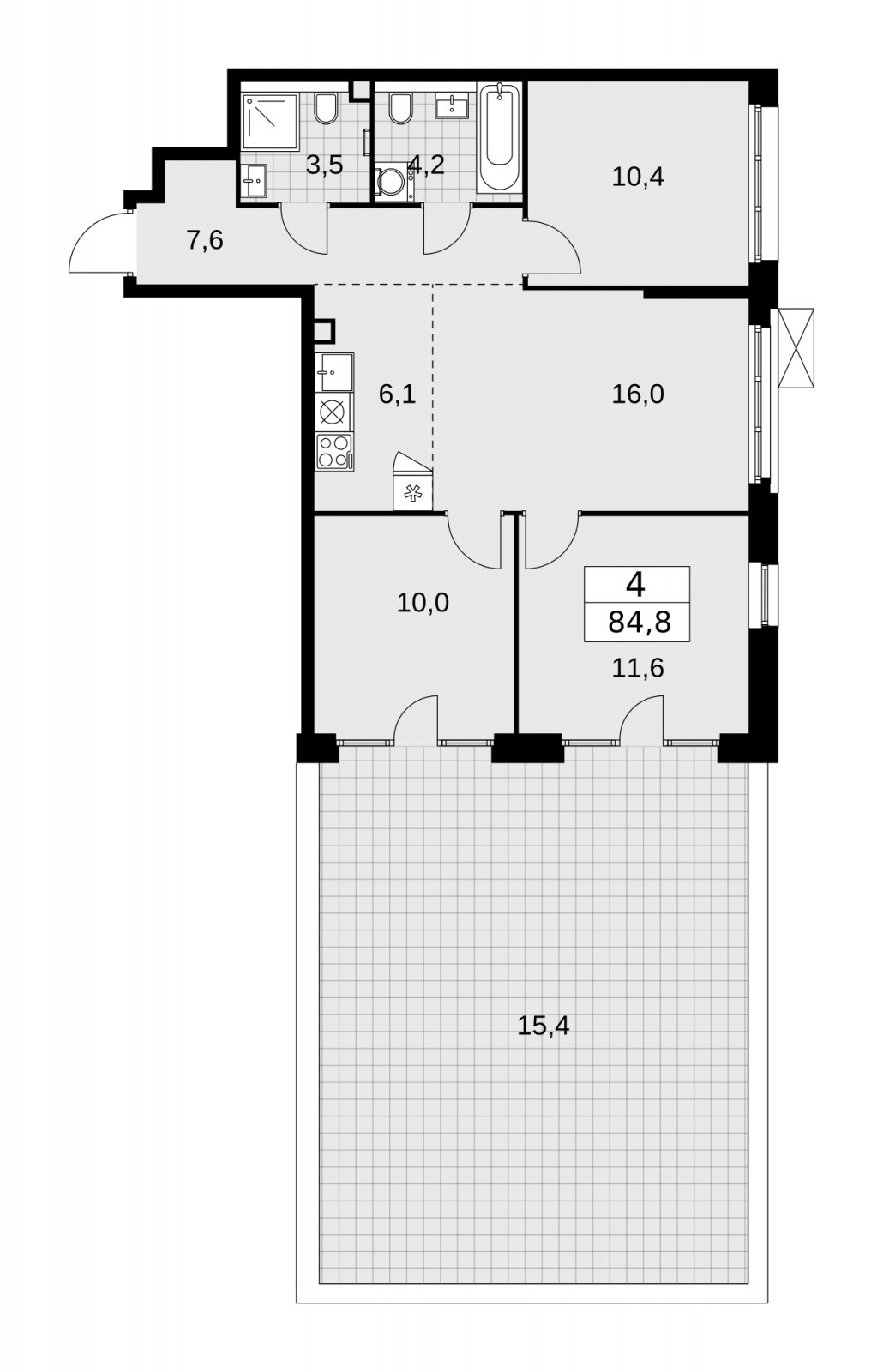 4-комнатная квартира (евро) с полной отделкой, 84.8 м2, 2 этаж, сдача 2 квартал 2026 г., ЖК Деснаречье, корпус 4.9 - объявление 2265316 - фото №1