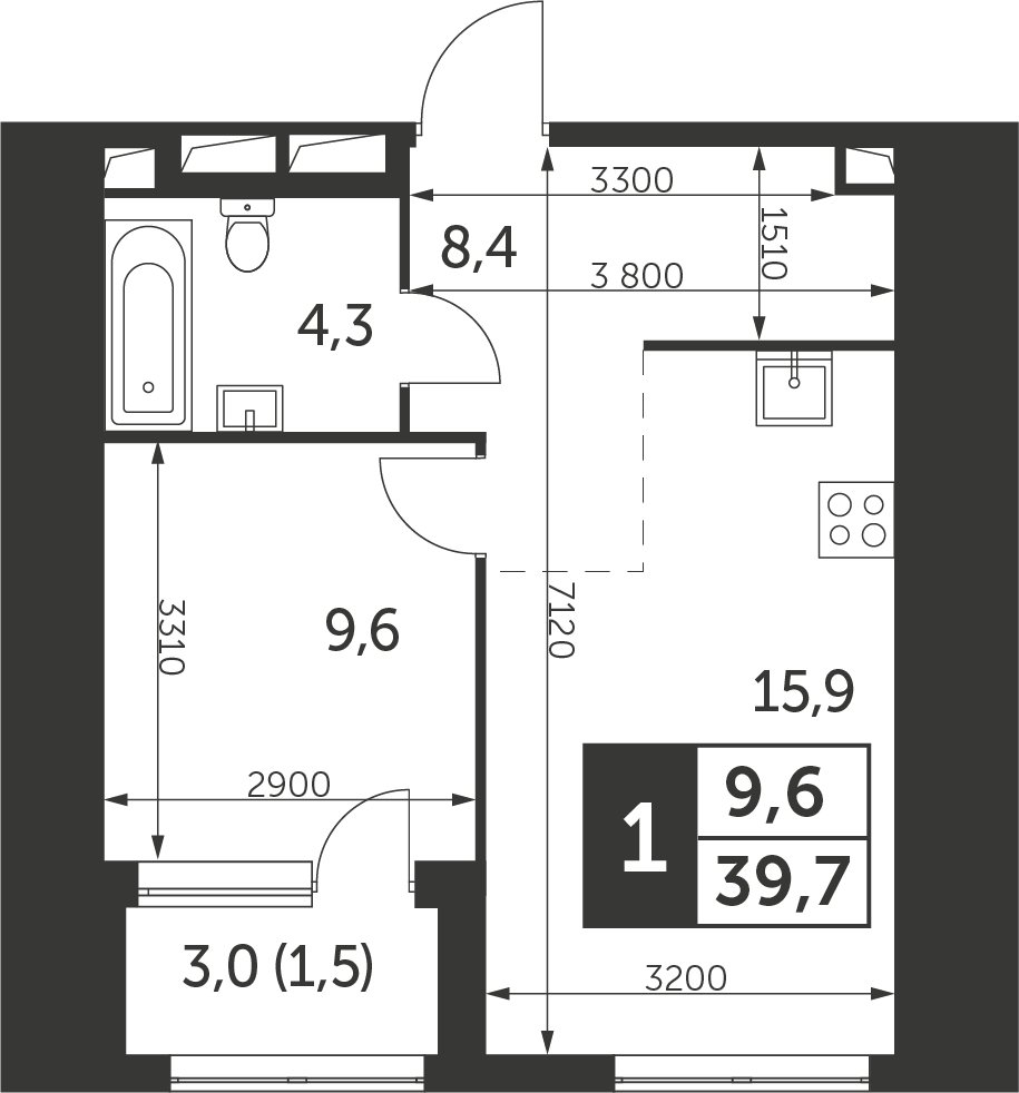 1-комнатная квартира с частичной отделкой, 39.7 м2, 11 этаж, сдача 4 квартал 2023 г., ЖК Архитектор, корпус 2 - объявление 2259610 - фото №1