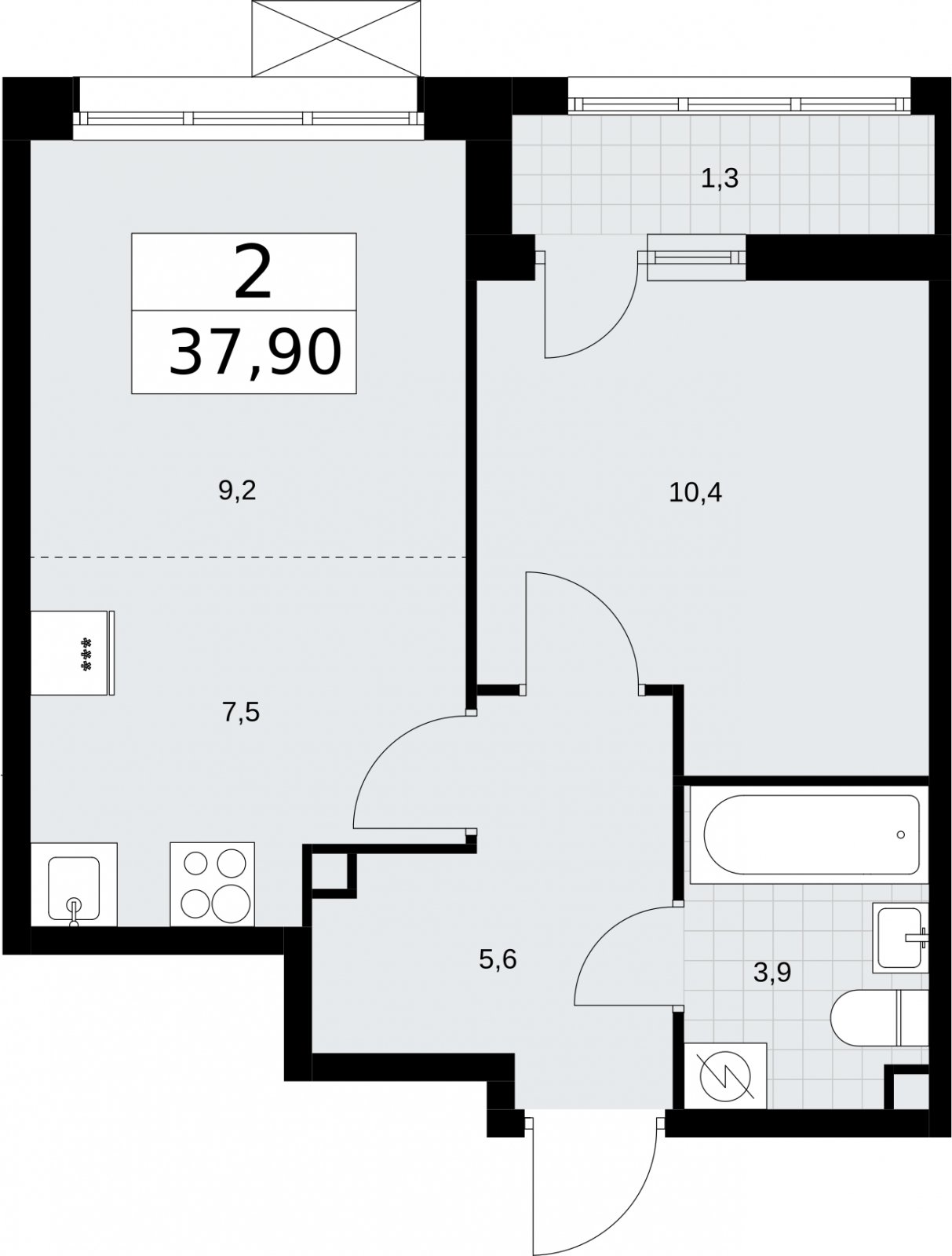 2-комнатная квартира (евро) без отделки, 37.9 м2, 2 этаж, сдача 3 квартал 2026 г., ЖК Родные кварталы, корпус 2 - объявление 2295698 - фото №1