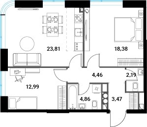3-комнатная квартира без отделки, 70.68 м2, 7 этаж, сдача 1 квартал 2024 г., ЖК Инноватор, корпус Б - объявление 2260514 - фото №1