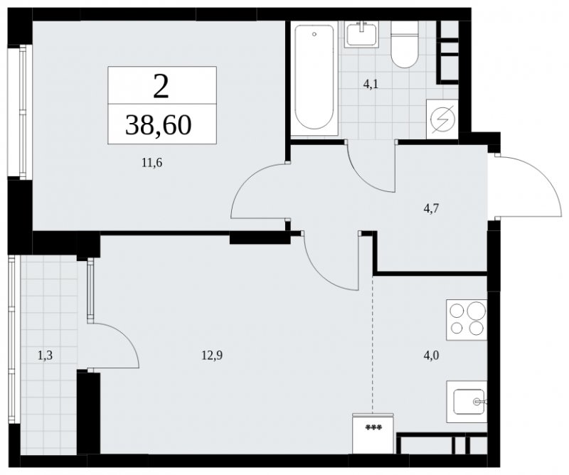 2-комнатная квартира (евро) без отделки, 38.6 м2, 10 этаж, сдача 2 квартал 2025 г., ЖК Дзен-кварталы, корпус 2.4 - объявление 1932865 - фото №1