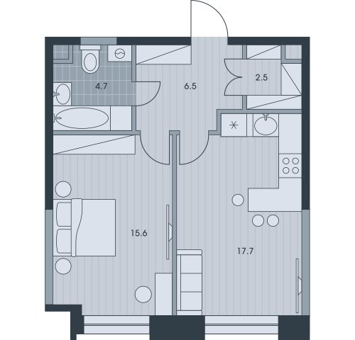 2-комнатная квартира с частичной отделкой, 47.2 м2, 29 этаж, дом сдан, ЖК EVER, корпус 3 - объявление 2331725 - фото №1