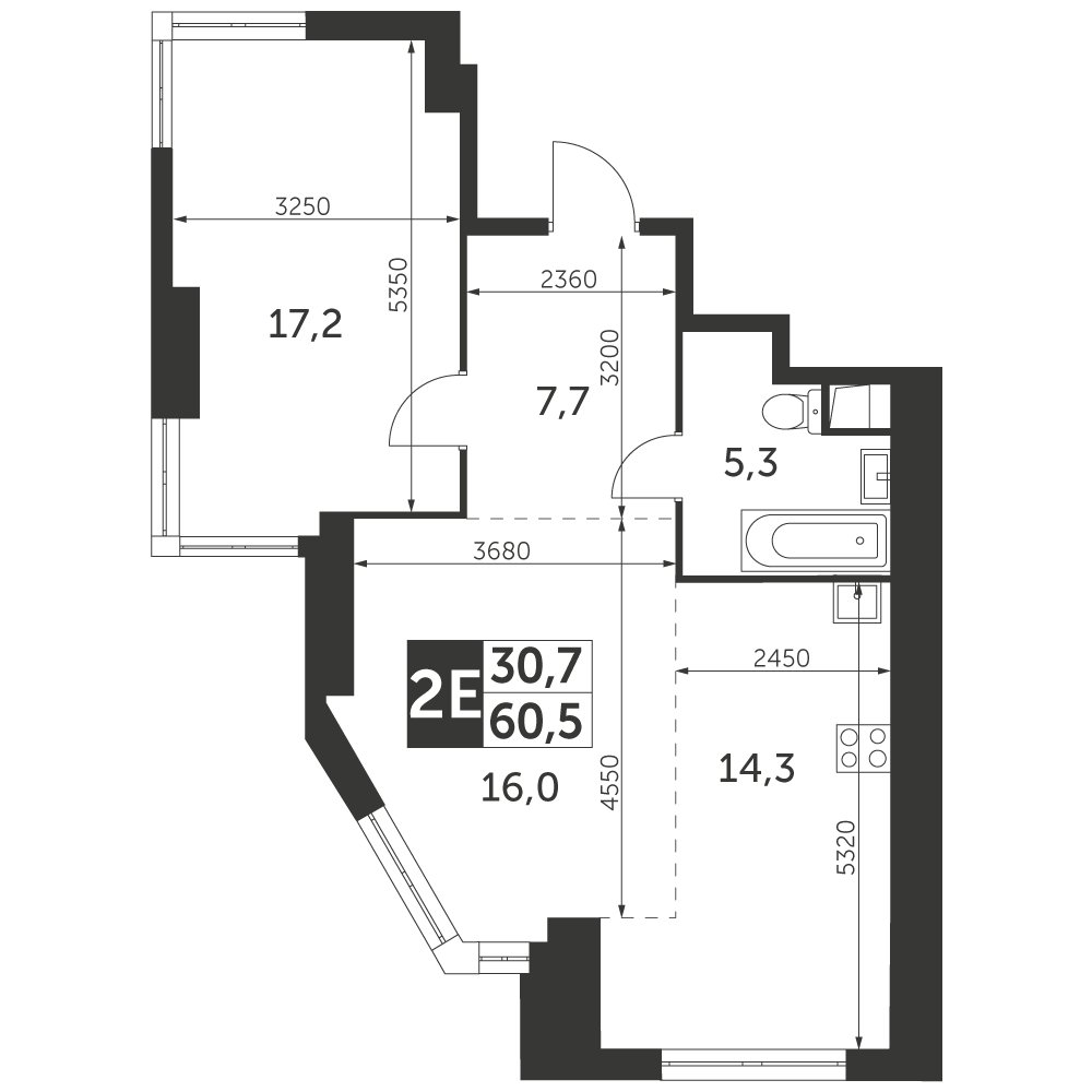 2-комнатная квартира без отделки, 60.5 м2, 36 этаж, дом сдан, ЖК Архитектор, корпус 3 - объявление 2378082 - фото №1