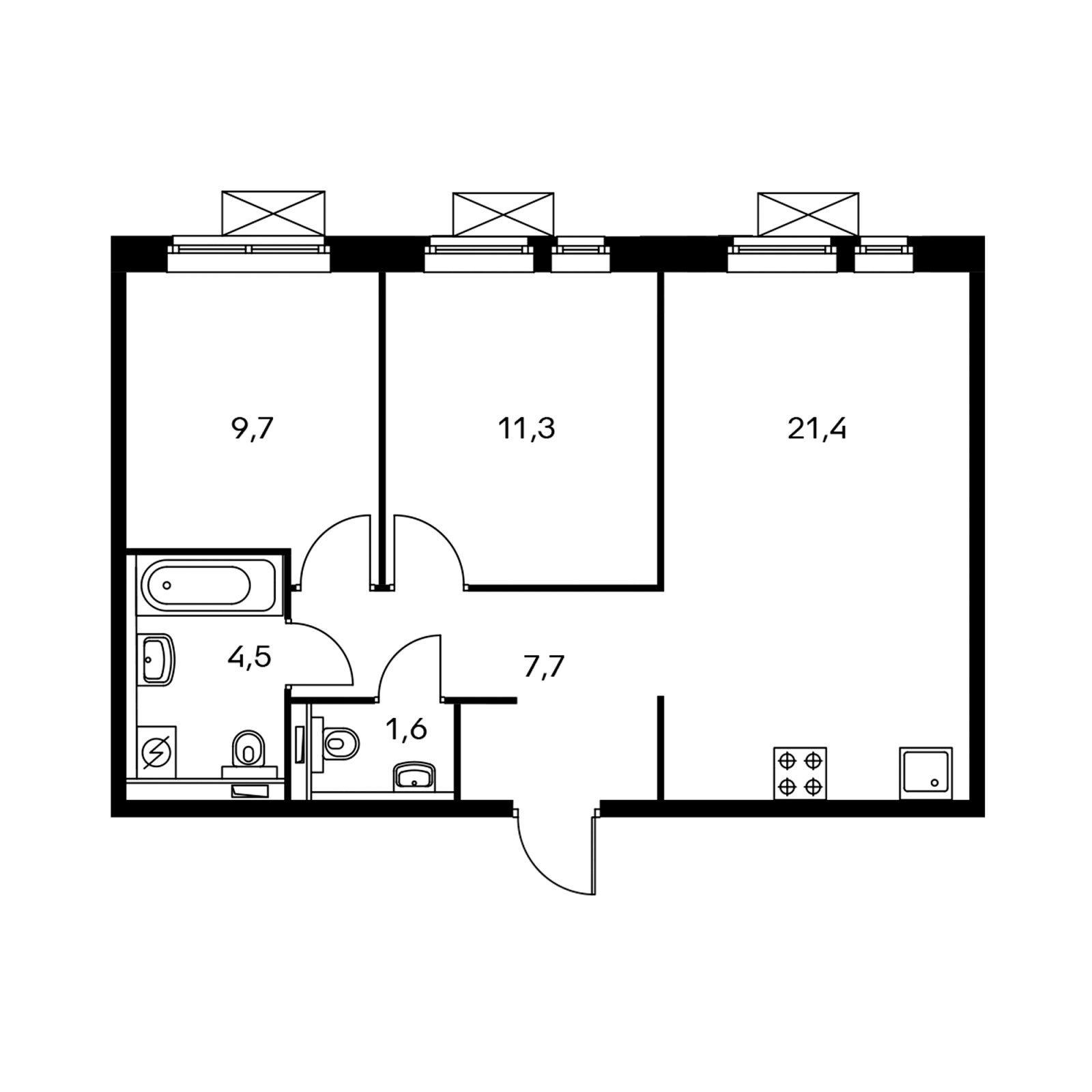 2-комнатная квартира с полной отделкой, 55.7 м2, 13 этаж, дом сдан, ЖК Мякинино парк, корпус 1.2 - объявление 2296061 - фото №1