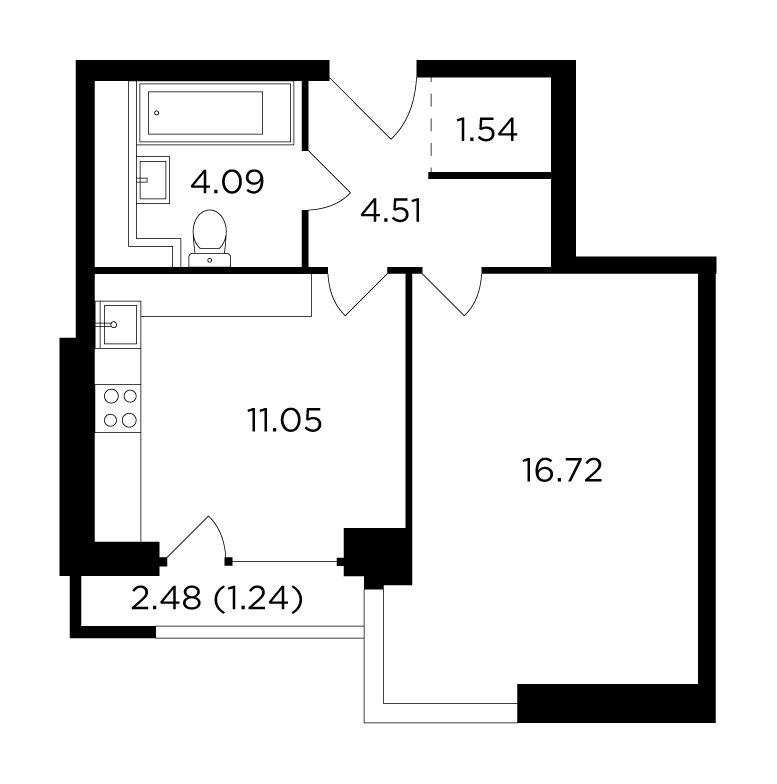 1-комнатная квартира без отделки, 39.15 м2, 25 этаж, дом сдан, ЖК RiverSky, корпус 7 - объявление 1758013 - фото №1